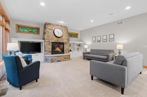 Built-in entertainment cabinet and bookcase w/ storage & open display shelving