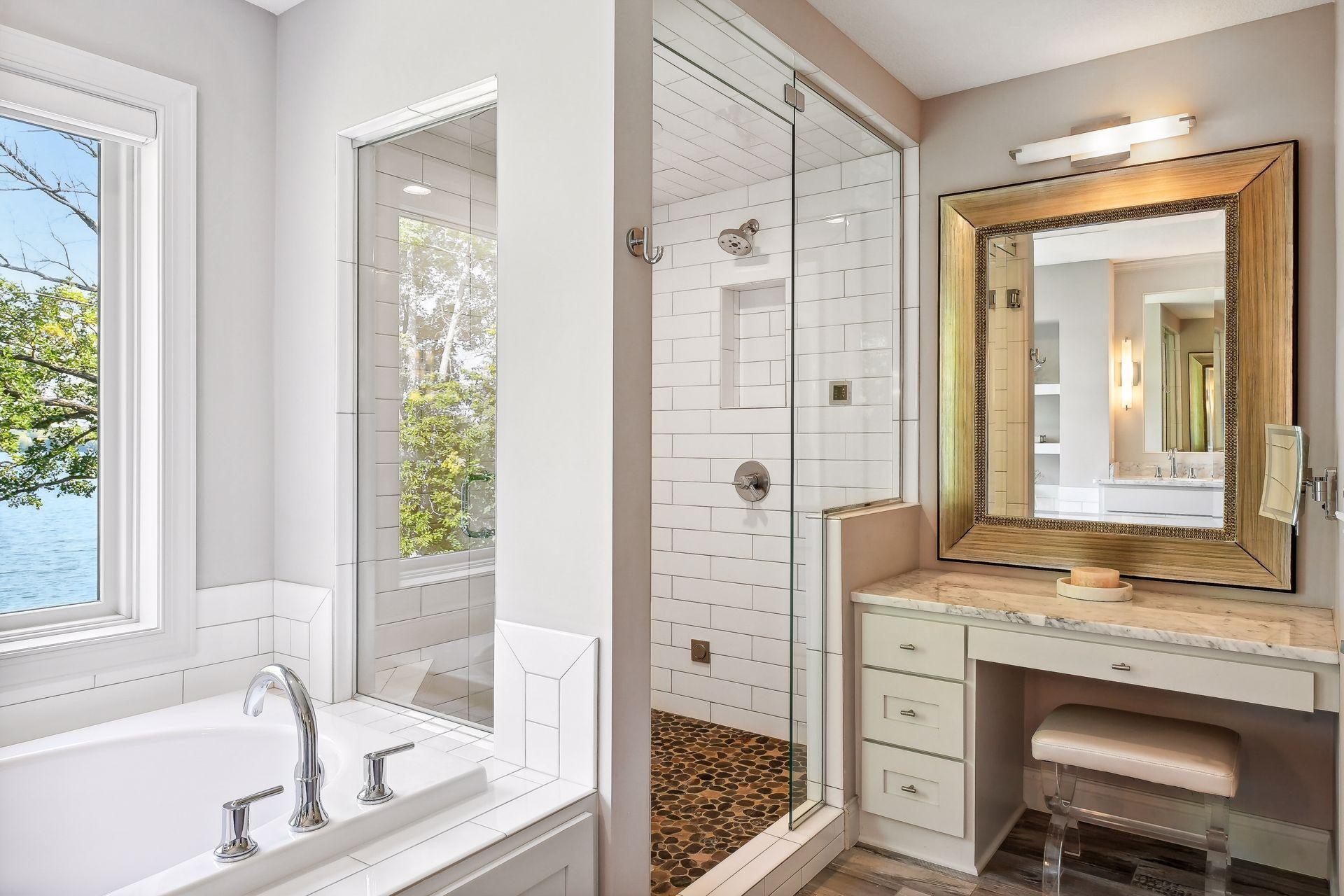 For a truly luxurious experience, the subway tiled steam shower will help melt the stress away.