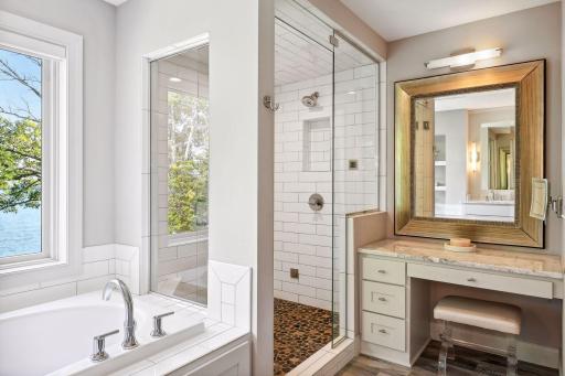For a truly luxurious experience, the subway tiled steam shower will help melt the stress away.
