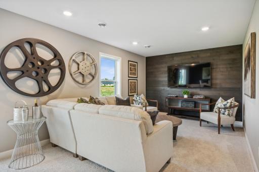 This photo is an example of how a homeowner could finish the basement after closing. This area will not be completed in the actual home; however, other homesites are available to allow a customer to have the basement finished by the builder.