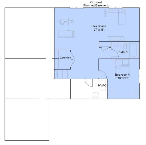 Example of how the basement could be finished by the homeowner in the future. A customer could also choose another homesite to have this area finished by the builder.
