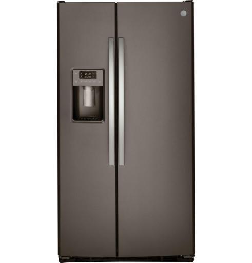 GE 25.3 Cu Ft side-by-side refrigerator in slate