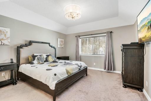 Master bedroom Suite Tray vault ceiling stunning view of private backyard