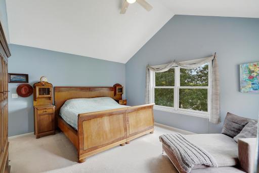 Primary Bedroom has vaulted ceiling, lake views and walk-in closet