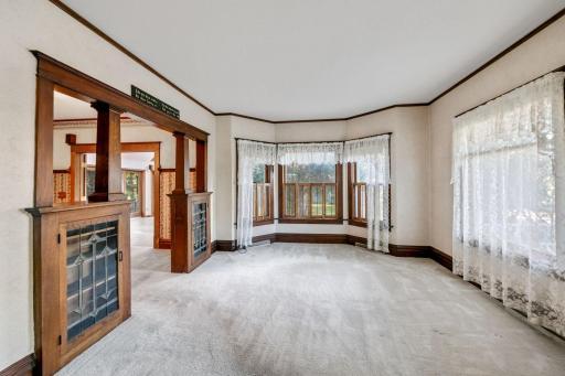 The home has beautiful natural woodwork throughout and also has many attractive built-ins.