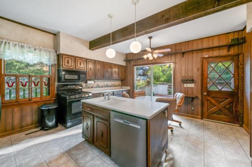 The kitchen steps right out to the large back deck.