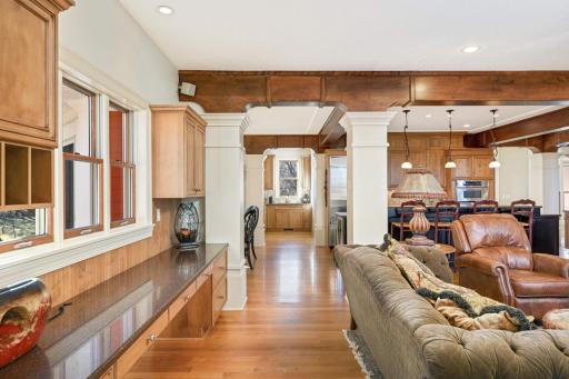 View from the mudroom to the family room, kitchen, and butler's pantry.
