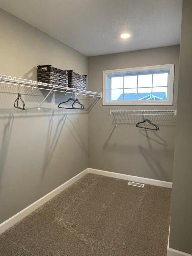 An extension of the owner's suite, the huge walk-in closet can accommodate many closet organization systems to maximize the space.