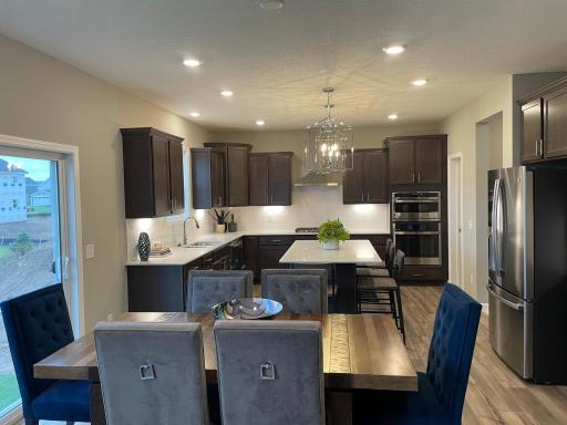 This layout provides an easy flow from kitchen to dining area.