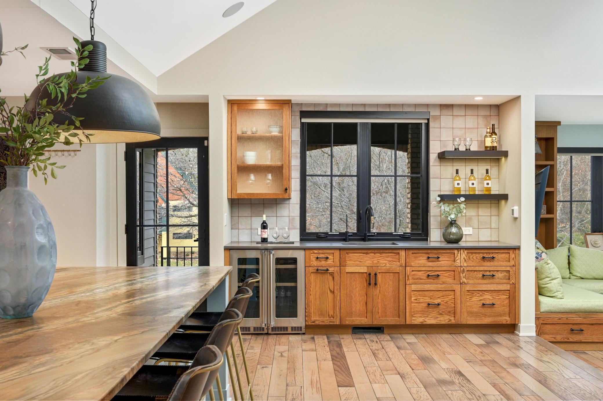 Main level wet bar with beverage cooler