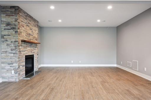 Lower level family room with gas fireplace
