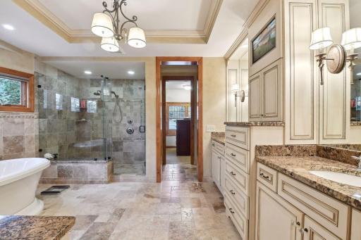 Primary bathroom with large walk in shower.
