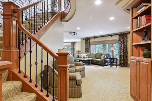 Lower level with large windows.