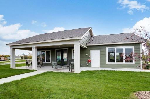 Clubhouse patio area. Enjoy your coffee or evening views and a game of bocce from the community clubhouse.