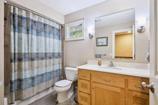 Full-size bath in the upper level hallway