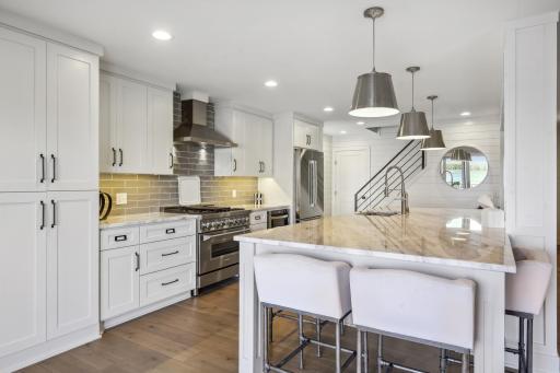Marble kitchen, stainless steel appliances