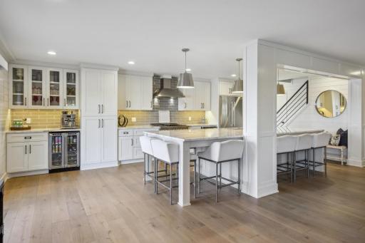 Marble kitchen, coffee bar, stainless steel appliances