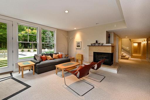 lower level family room, walkout to pool