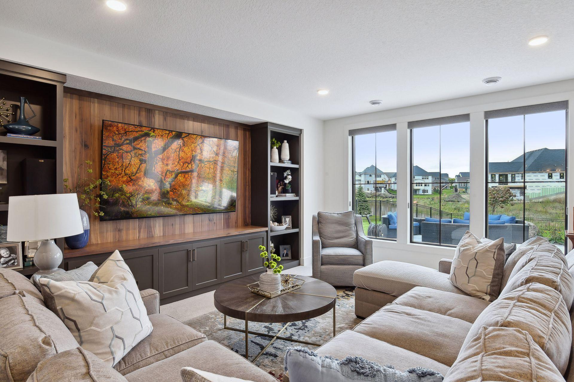 Flanked by shelving and storage for games