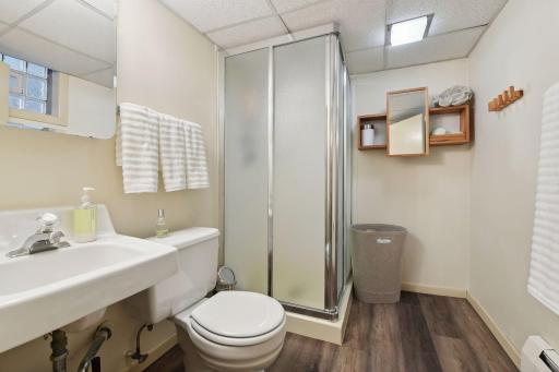 Lower level bathroom is a convenient spot for guests