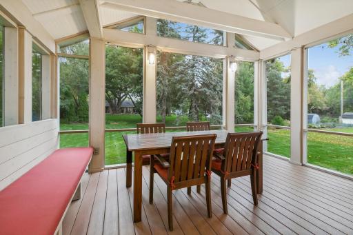 Engineered timber tech, 4 steel beams support porch with Marvin double glass doors, trex flooring with screens to try to keep mosquito's out!