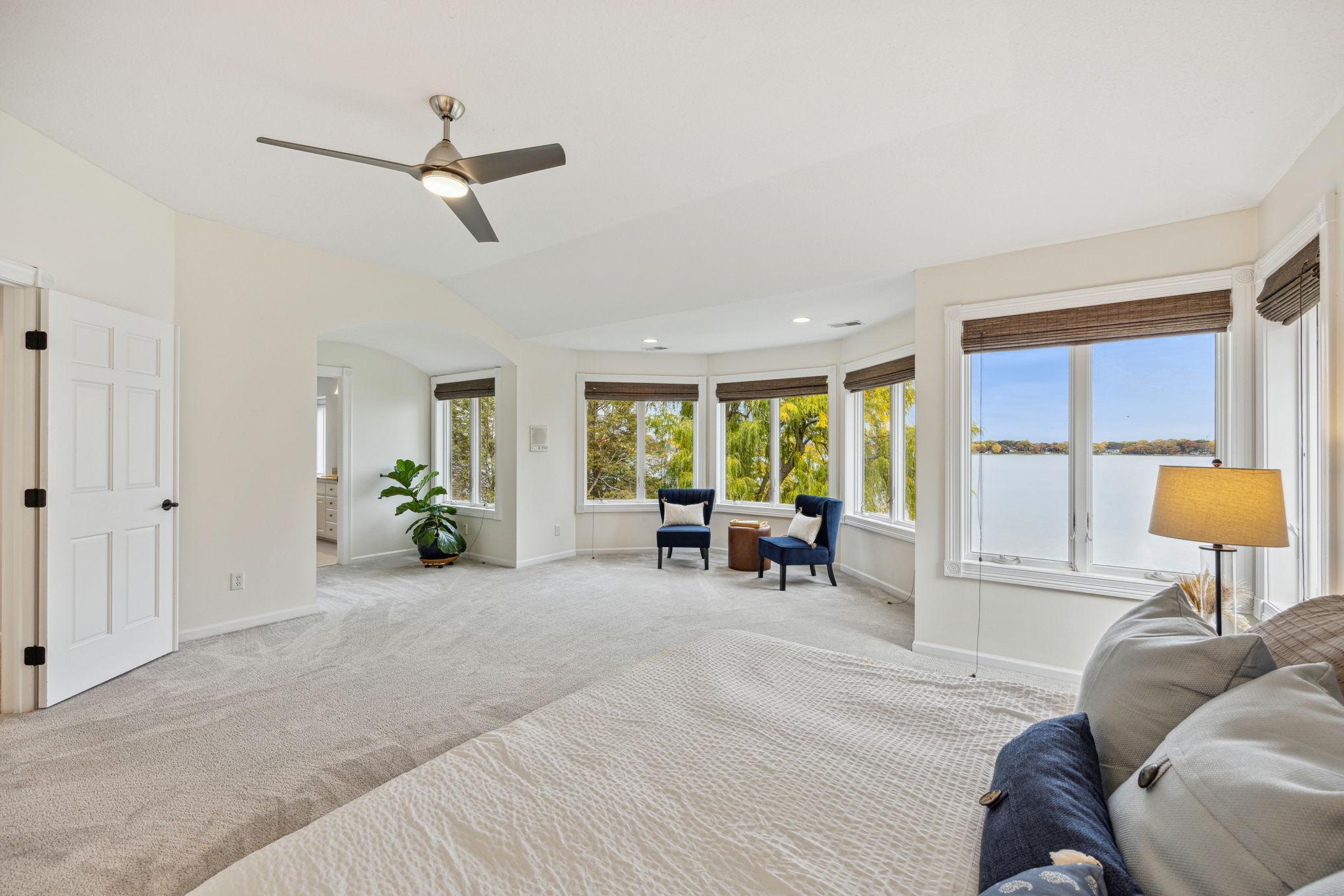 Lay in bed and watch the ever changing landscape, from pink sky's, to the moon light dancing on the water, to the flocks of birds flying by in migration.