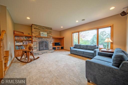 Family room with gas fireplace and custom built ins
