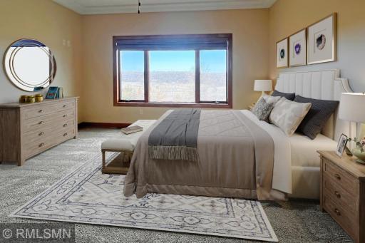 Master bedroom with amazing views of the valley! (This photo has been virtually staged)