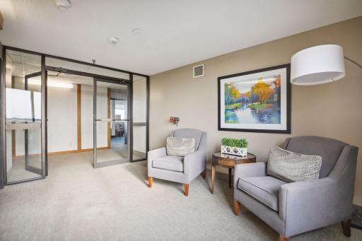 Sitting area outside elevator on each floor