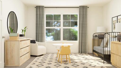 Rendering of NEW Berkley plan! The third of the home's secondary bedrooms on the upper level come perfectly sized and all feature a spacious closet. (Virtual rendering of home, finishes will vary)