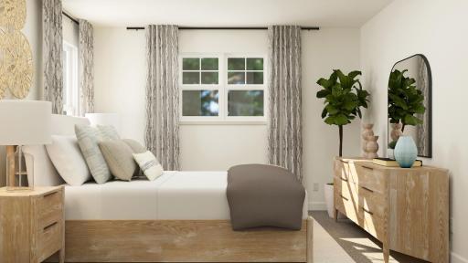 Rendering of NEW Berkley plan! The first of the home's secondary bedrooms on the upper level come perfectly sized and all feature a spacious closet. (Virtual rendering of home, finishes will vary)