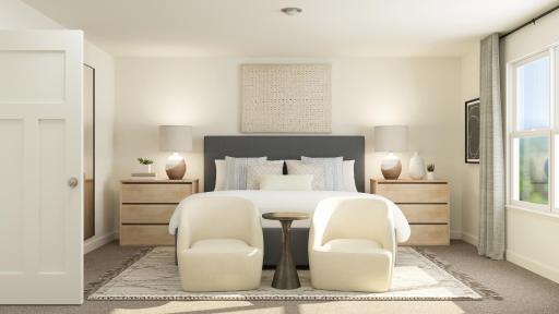 Rendering of NEW Berkley plan! Another view of the primary bedroom! (Virtual rendering of home, finishes will vary)