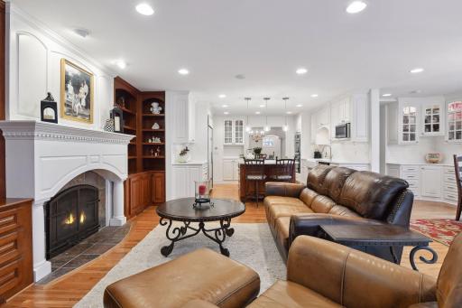 Main floor family room with built-ins and gas fireplace