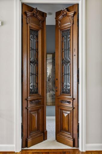 The entrance to the owners' suite features restored antique doors from South America.