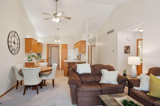 Great view from living room to dining to kitchen!