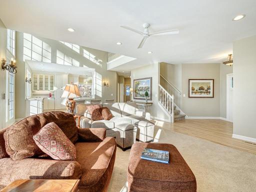 The family room flows into the dining area and kitchen.