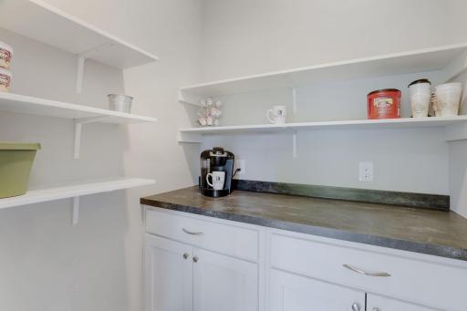 Walk in pantry with outlets and pocket door