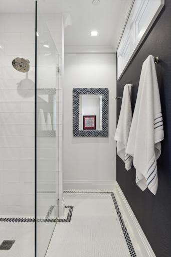 Wheel chair accessible for those in need with a seamless shower door that adds an element of sophistication.