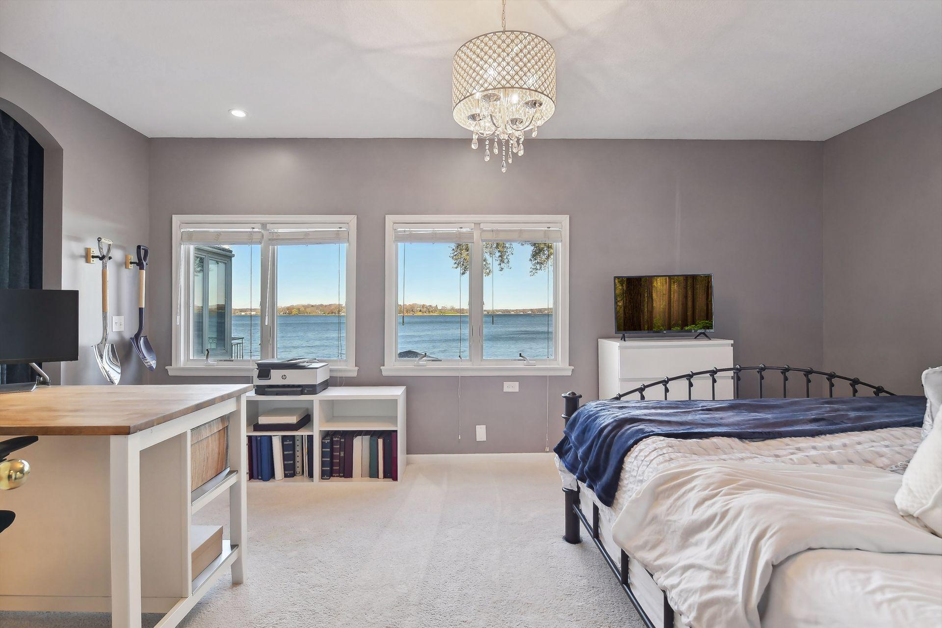 Bedroom with lake views