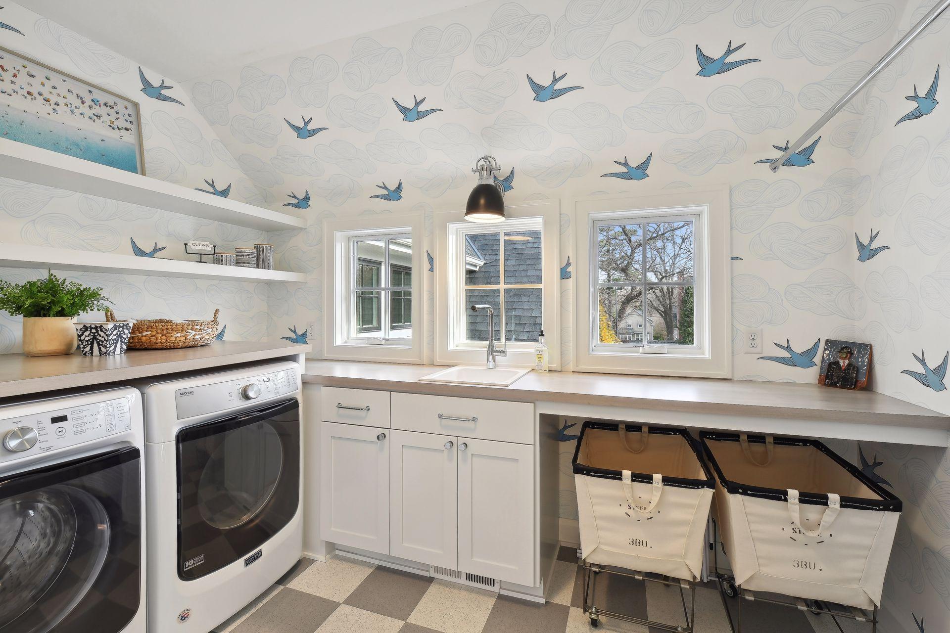 The upper-level laundry room.