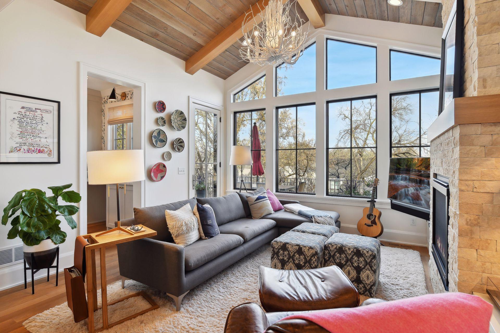 The glass door leads to the back deck and yard.