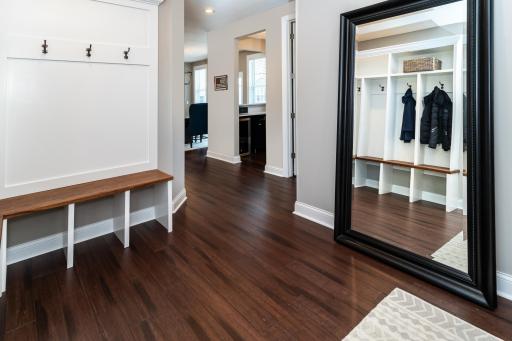 Mud Room with Lockers and a Bench. Open Shelving for Storage.