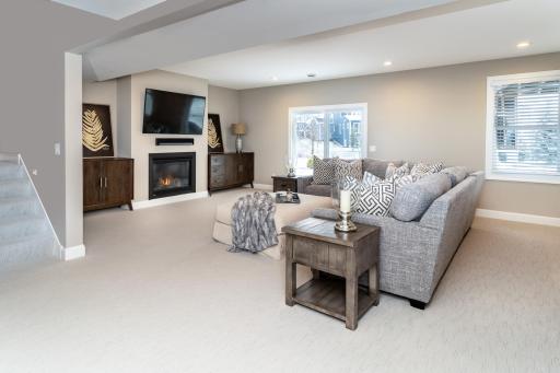 Newly Finished Lower Level Walk Out Family Room. Finished to match all the luxury quality throughout the home.