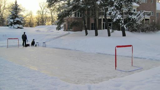 The pond works great for a winter ice skating rink.