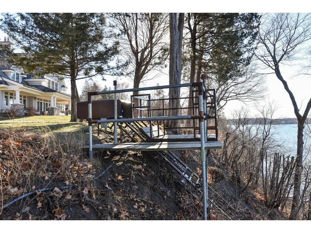 Tram to the lake with deck at the waters edge