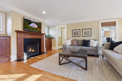 Enjoy your favorite movie or show while the fireplace roars