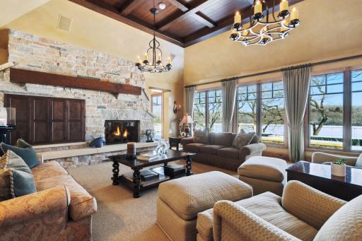 Cozy up the fire while taking in the lake views.