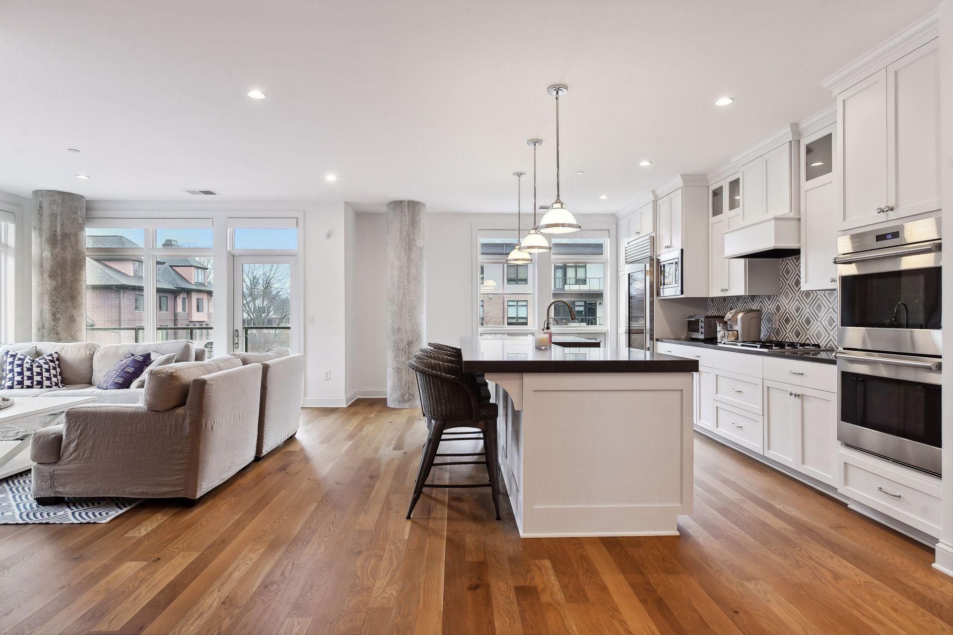 Kitchen flows into the main living area