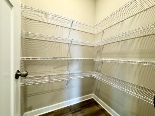 The large pantry of the Lewis is the perfect place to hide all of your kitchen items. Photos of similar home, actual colors and finishes may vary.