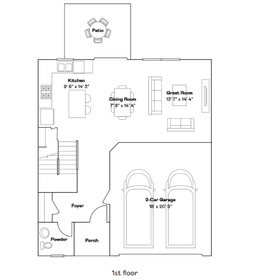 The Madison has the open concept main floor living space with easy access from the large garage to the open kitchen to your private walkout patio. (Artist rendering)